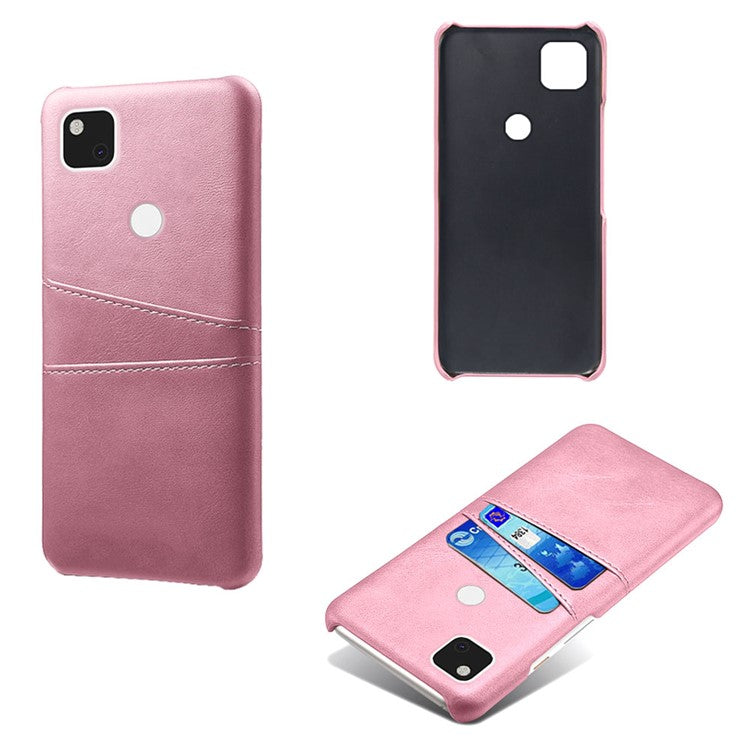 PU Leather Coated PC Double Card Slots Cell Phone Cover for Google Pixel 4A - Rose Gold