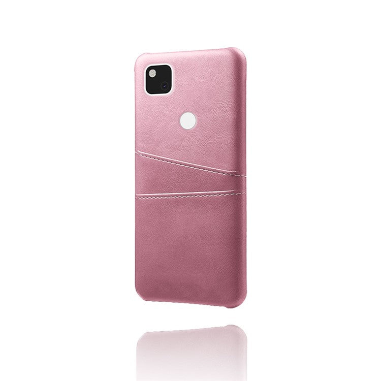 PU Leather Coated PC Double Card Slots Cell Phone Cover for Google Pixel 4A - Rose Gold