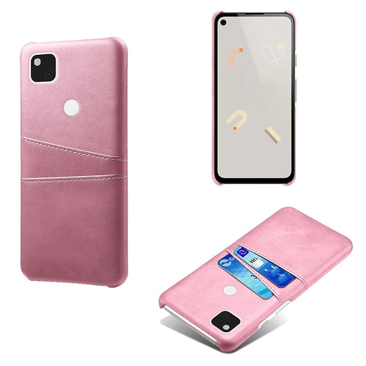 PU Leather Coated PC Double Card Slots Cell Phone Cover for Google Pixel 4A - Rose Gold