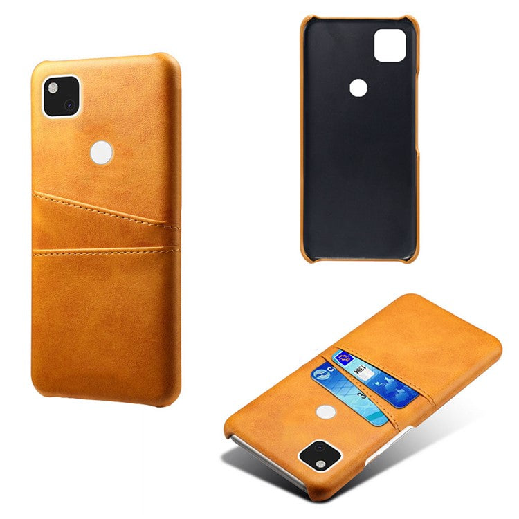 PU Leather Coated PC Double Card Slots Cell Phone Cover for Google Pixel 4A - Orange