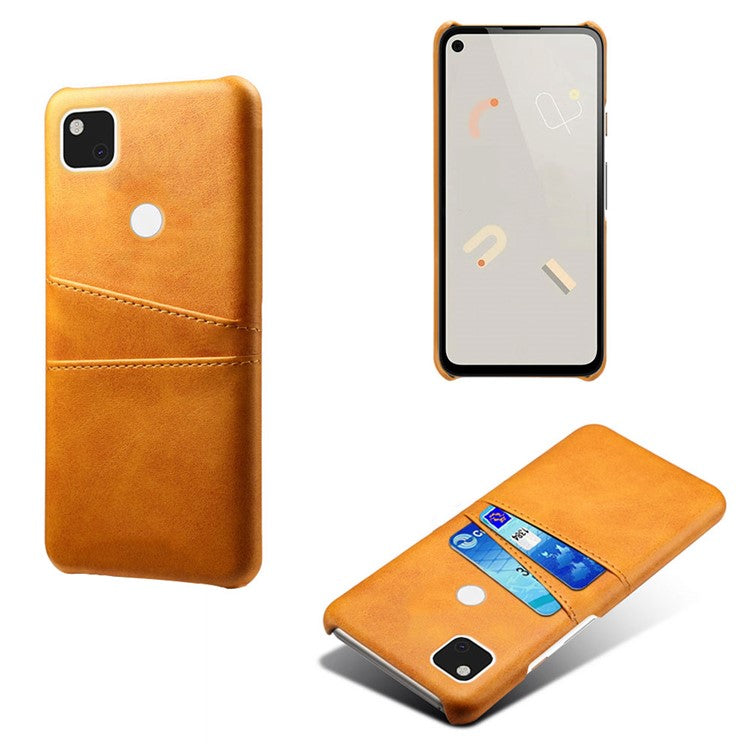 PU Leather Coated PC Double Card Slots Cell Phone Cover for Google Pixel 4A - Orange