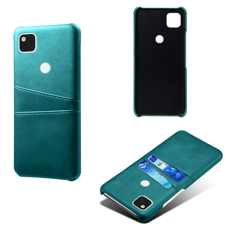 PU Leather Coated PC Double Card Slots Cell Phone Cover for Google Pixel 4A - Green