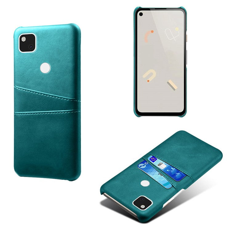 PU Leather Coated PC Double Card Slots Cell Phone Cover for Google Pixel 4A - Green