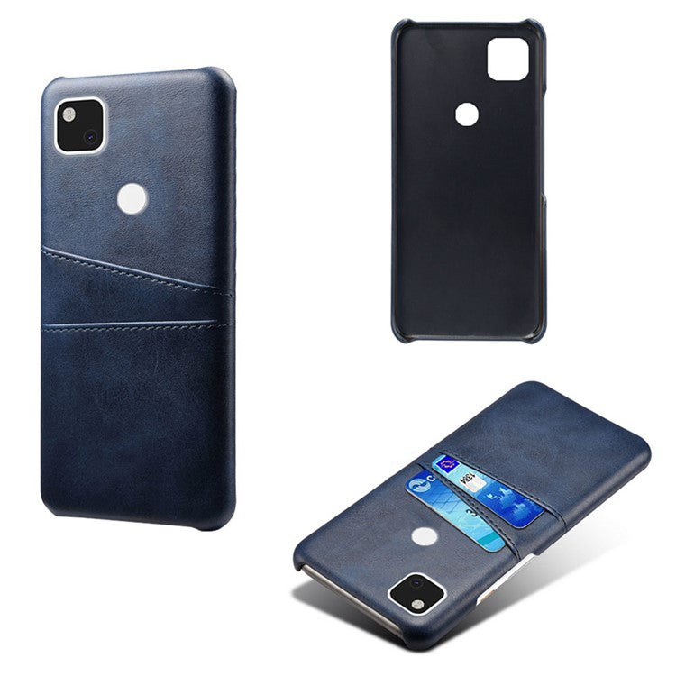 PU Leather Coated PC Double Card Slots Cell Phone Cover for Google Pixel 4A - Blue