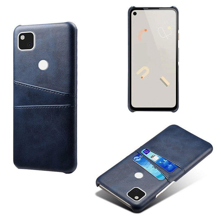 PU Leather Coated PC Double Card Slots Cell Phone Cover for Google Pixel 4A - Blue