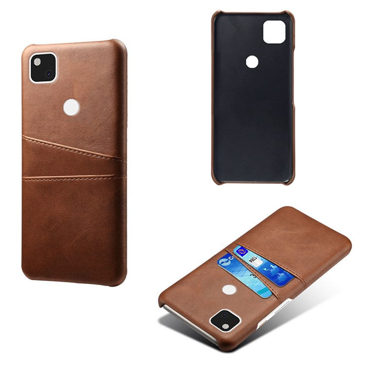 PU Leather Coated PC Double Card Slots Cell Phone Cover for Google Pixel 4A - Brown