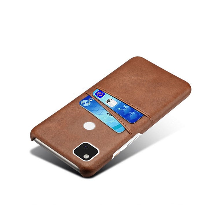 PU Leather Coated PC Double Card Slots Cell Phone Cover for Google Pixel 4A - Brown