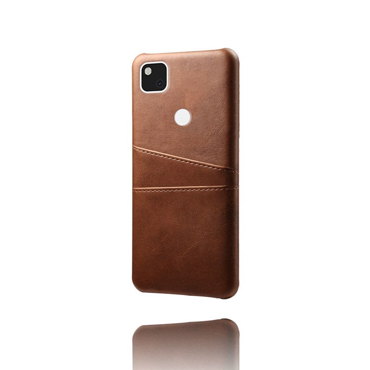 PU Leather Coated PC Double Card Slots Cell Phone Cover for Google Pixel 4A - Brown