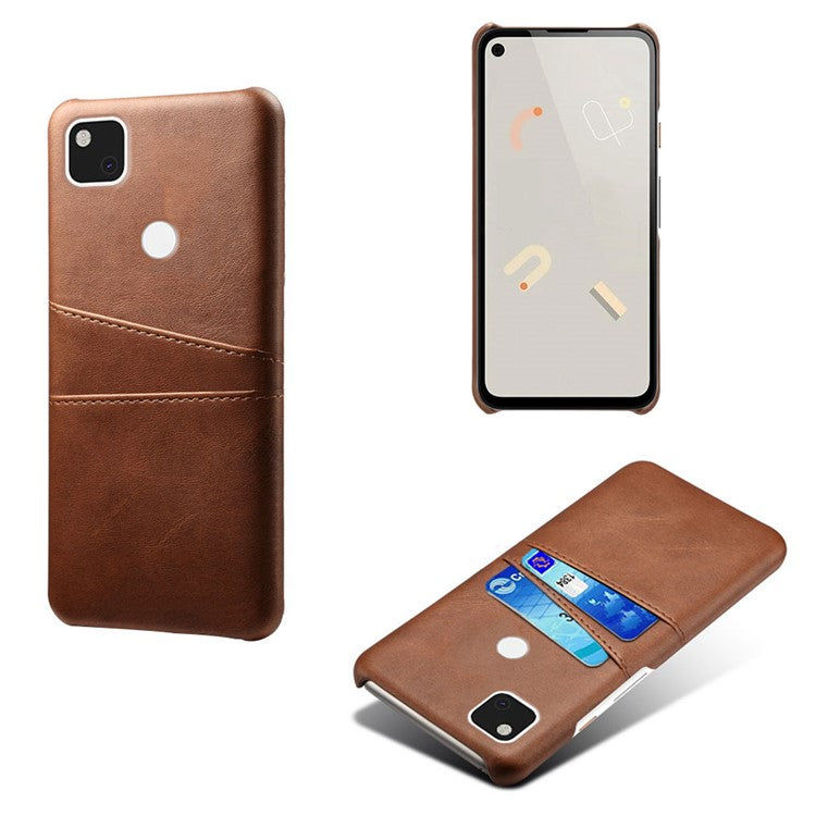 PU Leather Coated PC Double Card Slots Cell Phone Cover for Google Pixel 4A - Brown