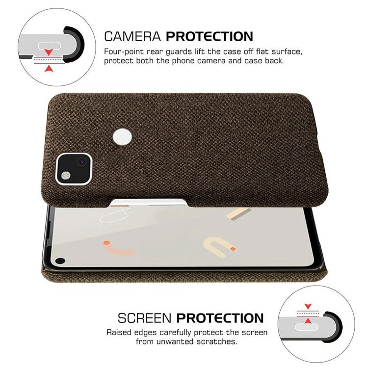 KSQ for Google Pixel 4a Soft Cloth Coated Hard PC Shockproof Protective Cover - Brown