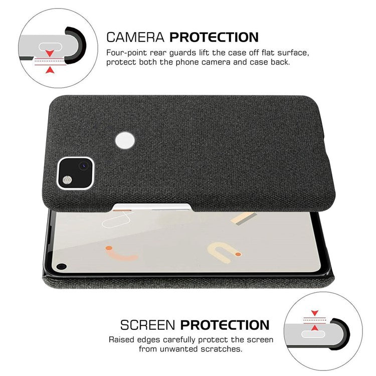 KSQ for Google Pixel 4a Soft Cloth Coated Hard PC Shockproof Protective Cover - Black