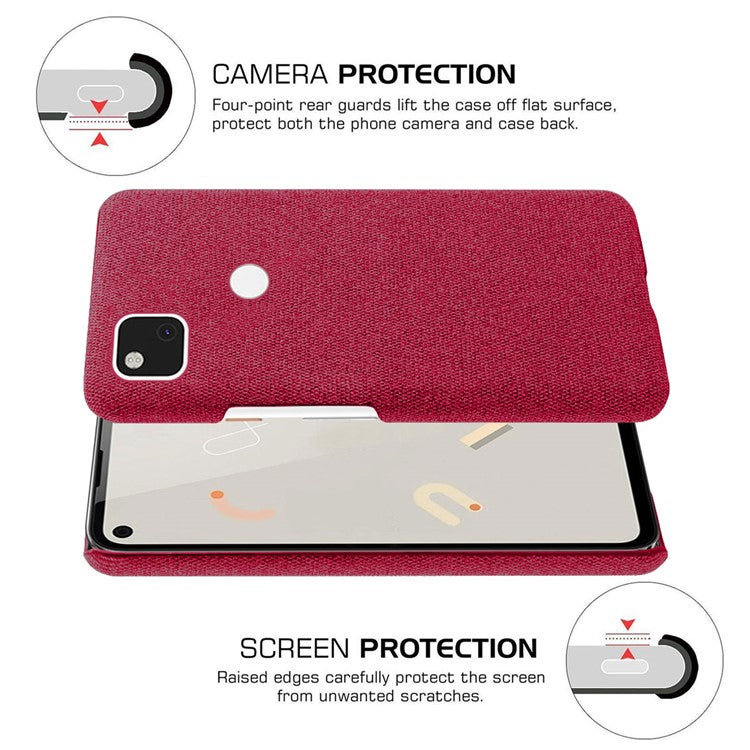 KSQ for Google Pixel 4a Soft Cloth Coated Hard PC Shockproof Protective Cover - Red