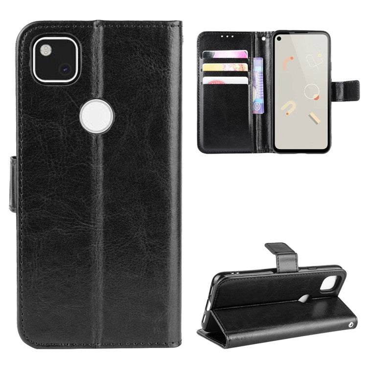 Crazy Horse Skin PU Leather Wallet Mobile Phone Shell for Google Pixel 4a - Black