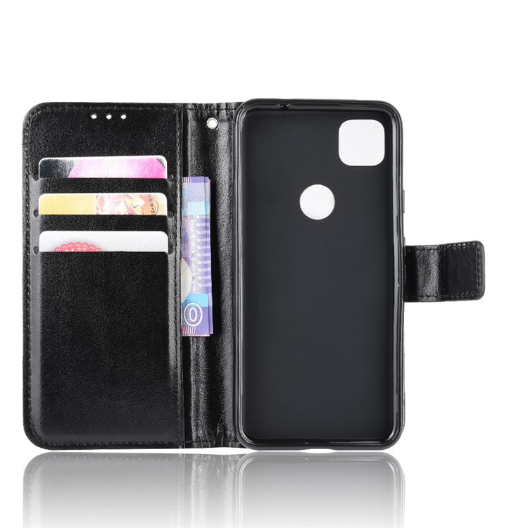 Crazy Horse Skin PU Leather Wallet Mobile Phone Shell for Google Pixel 4a - Black