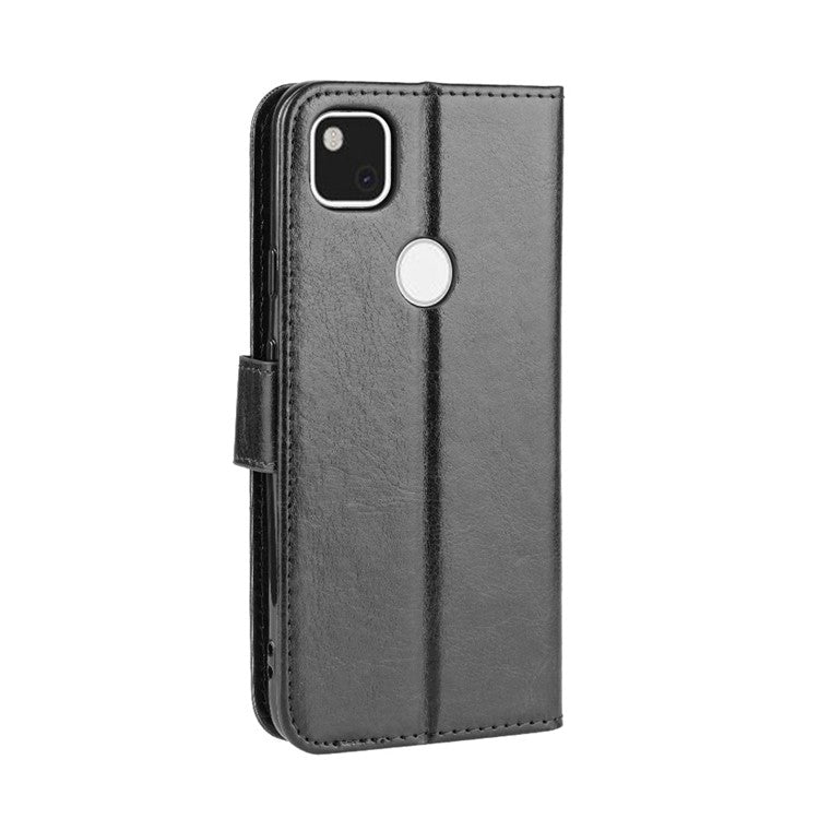 Crazy Horse Skin PU Leather Wallet Mobile Phone Shell for Google Pixel 4a - Black