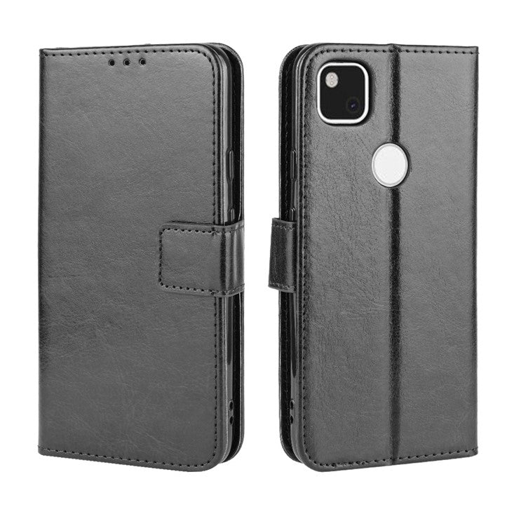 Crazy Horse Skin PU Leather Wallet Mobile Phone Shell for Google Pixel 4a - Black