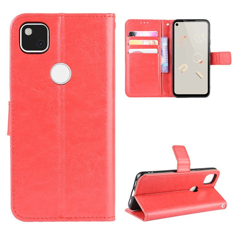 Crazy Horse Skin PU Leather Wallet Mobile Phone Shell for Google Pixel 4a - Red