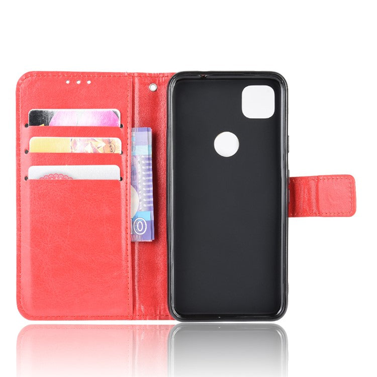 Crazy Horse Skin PU Leather Wallet Mobile Phone Shell for Google Pixel 4a - Red