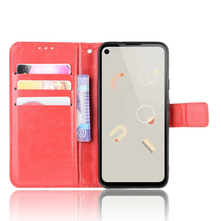 Crazy Horse Skin PU Leather Wallet Mobile Phone Shell for Google Pixel 4a - Red