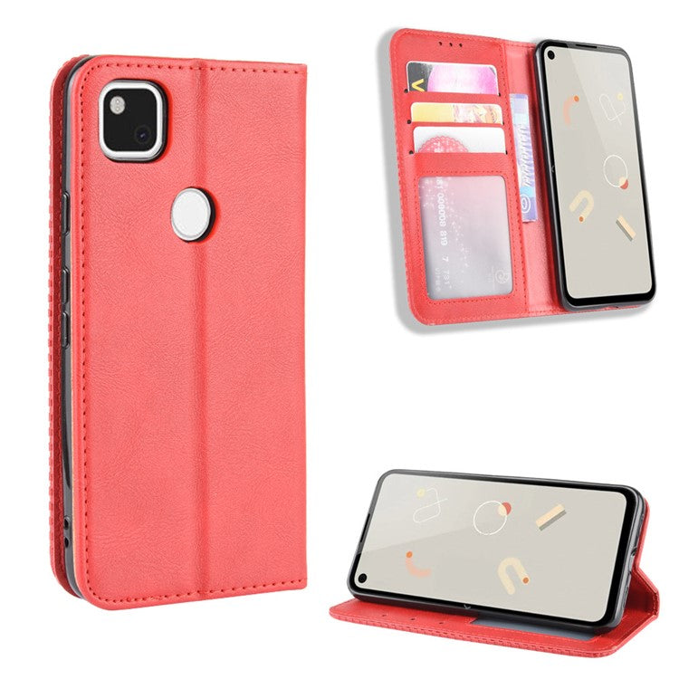 Retro Magnetic Leather with Wallet Phone Cover for Google Pixel 4a - Red