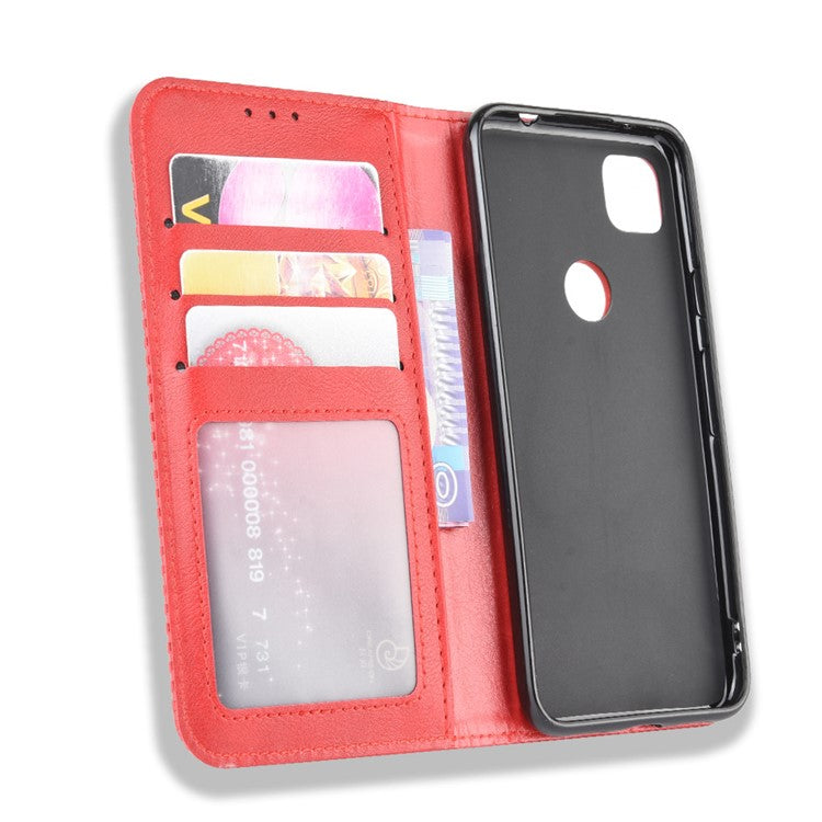 Retro Magnetic Leather with Wallet Phone Cover for Google Pixel 4a - Red