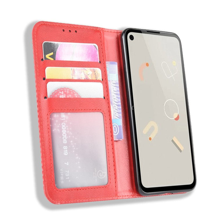 Retro Magnetic Leather with Wallet Phone Cover for Google Pixel 4a - Red