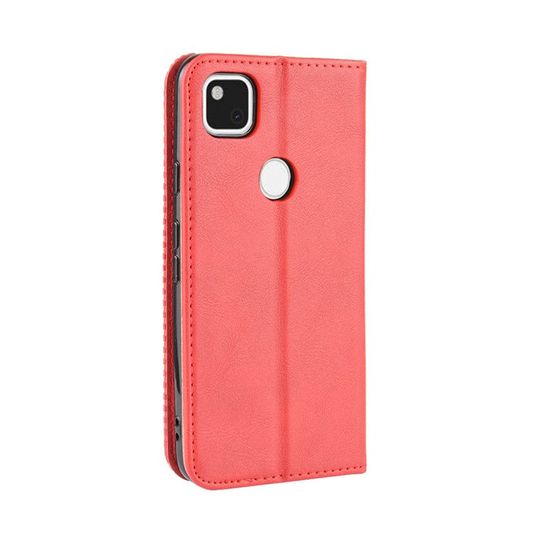 Retro Magnetic Leather with Wallet Phone Cover for Google Pixel 4a - Red