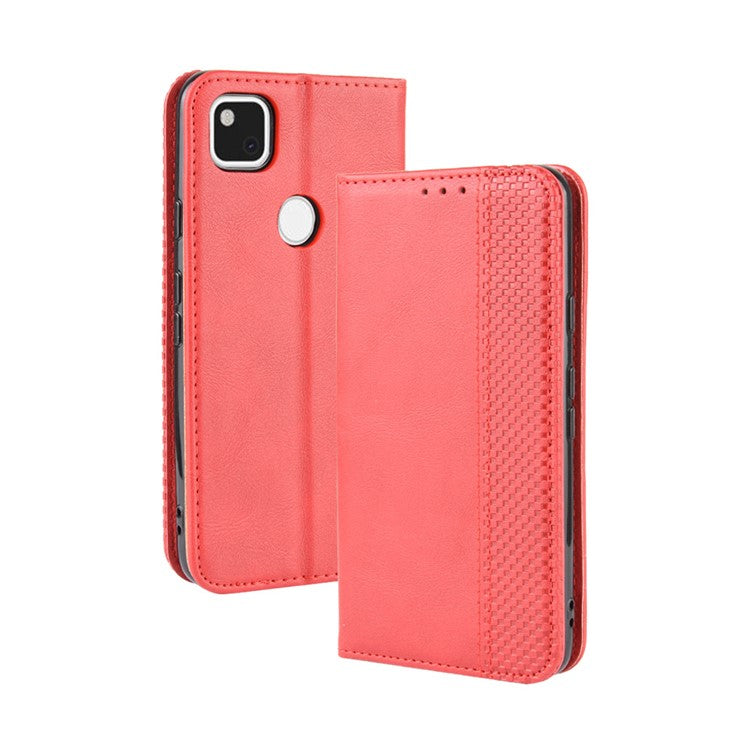 Retro Magnetic Leather with Wallet Phone Cover for Google Pixel 4a - Red