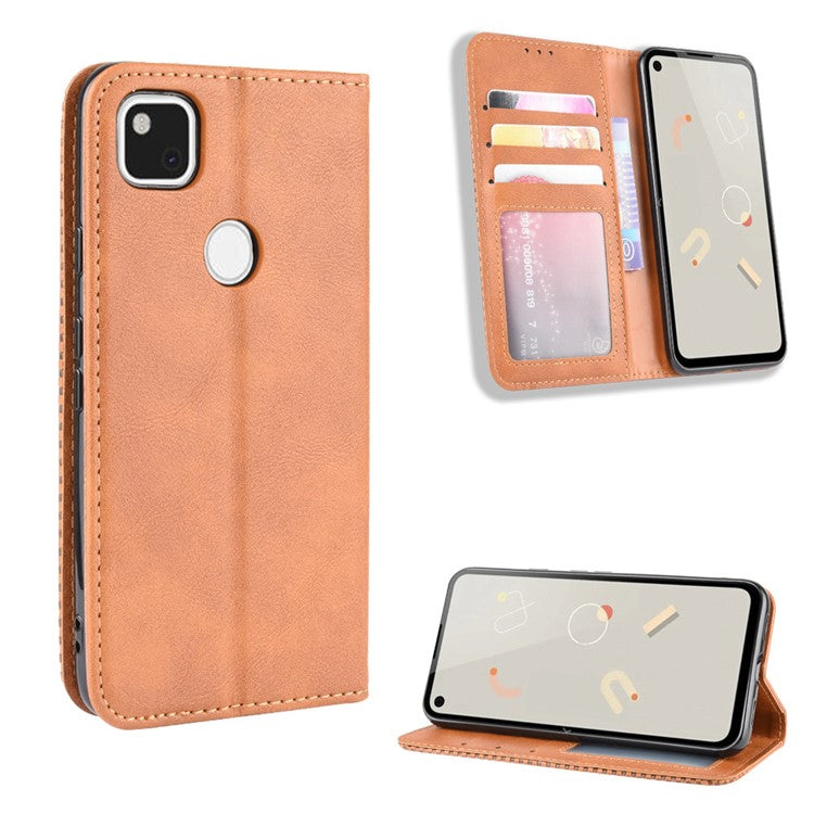 Retro Magnetic Leather with Wallet Phone Cover for Google Pixel 4a - Brown