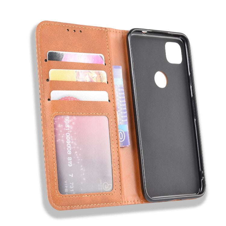 Retro Magnetic Leather with Wallet Phone Cover for Google Pixel 4a - Brown