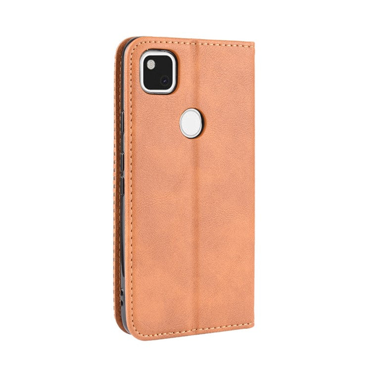 Retro Magnetic Leather with Wallet Phone Cover for Google Pixel 4a - Brown