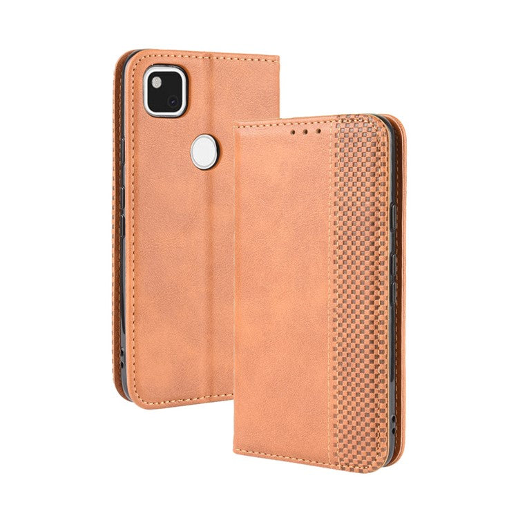 Retro Magnetic Leather with Wallet Phone Cover for Google Pixel 4a - Brown