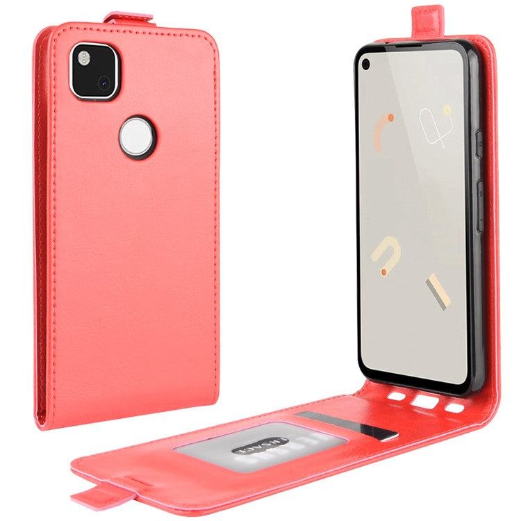 Vertical Flip Crazy Horse Card Holder Leather Cover for Google Pixel 4a - Red