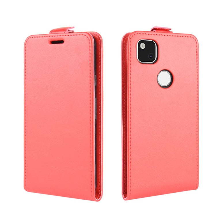 Vertical Flip Crazy Horse Card Holder Leather Cover for Google Pixel 4a - Red