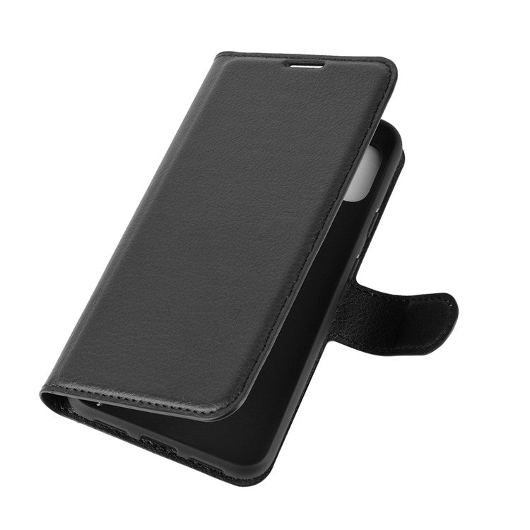 Litchi Surface Unique Shell Leather Case with Stand for Google Pixel 4a 5G/Pixel 5XL - Black