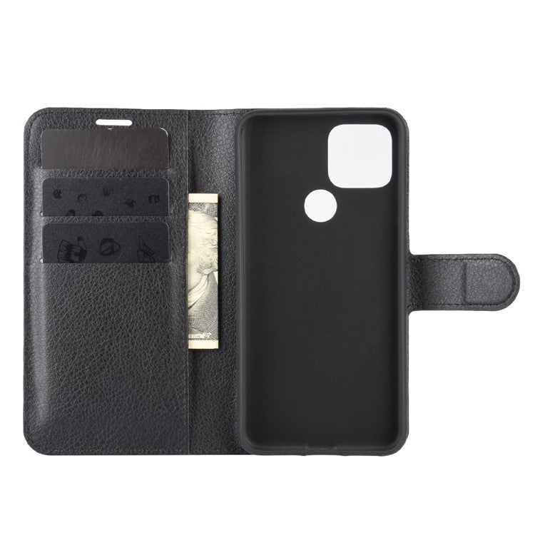 Litchi Surface Unique Shell Leather Case with Stand for Google Pixel 4a 5G/Pixel 5XL - Black