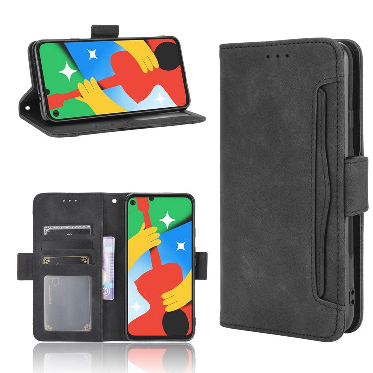 Multi-slot Leather Case Wallet Stand Cover Protector for Google Pixel 4a 5G - Black