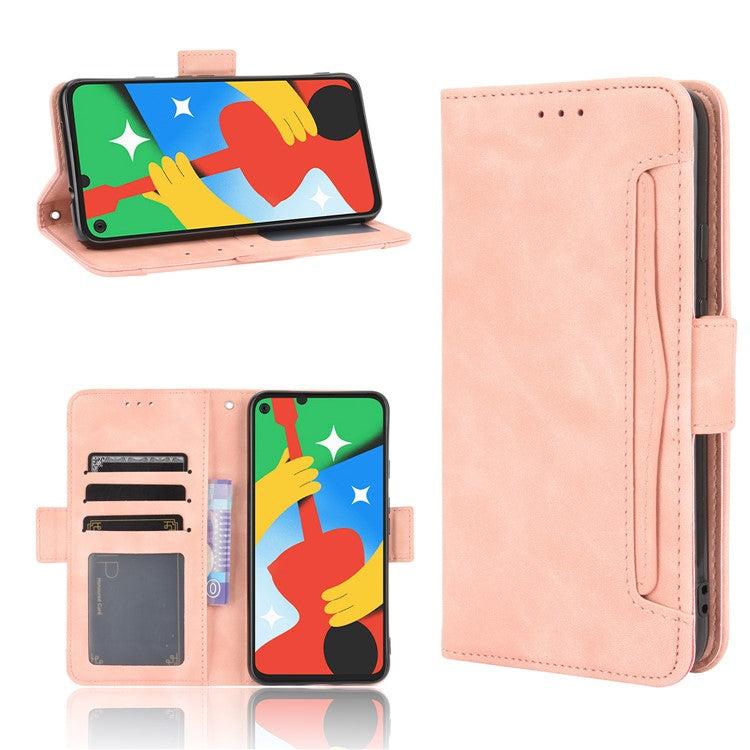 Multi-slot Leather Case Wallet Stand Cover Protector for Google Pixel 4a 5G - Pink