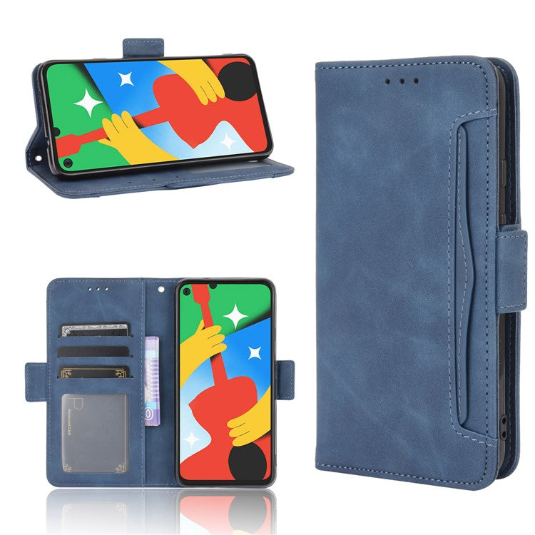 Multi-slot Leather Case Wallet Stand Cover Protector for Google Pixel 4a 5G - Blue