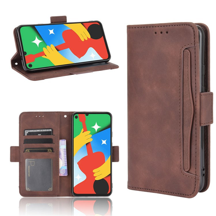 Multi-slot Leather Case Wallet Stand Cover Protector for Google Pixel 4a 5G - Brown