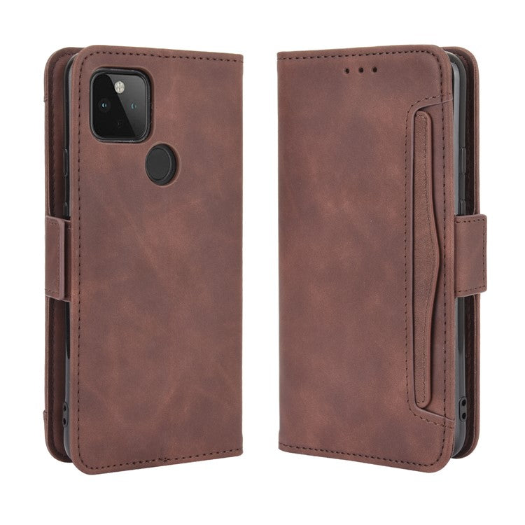 Multi-slot Leather Case Wallet Stand Cover Protector for Google Pixel 4a 5G - Brown