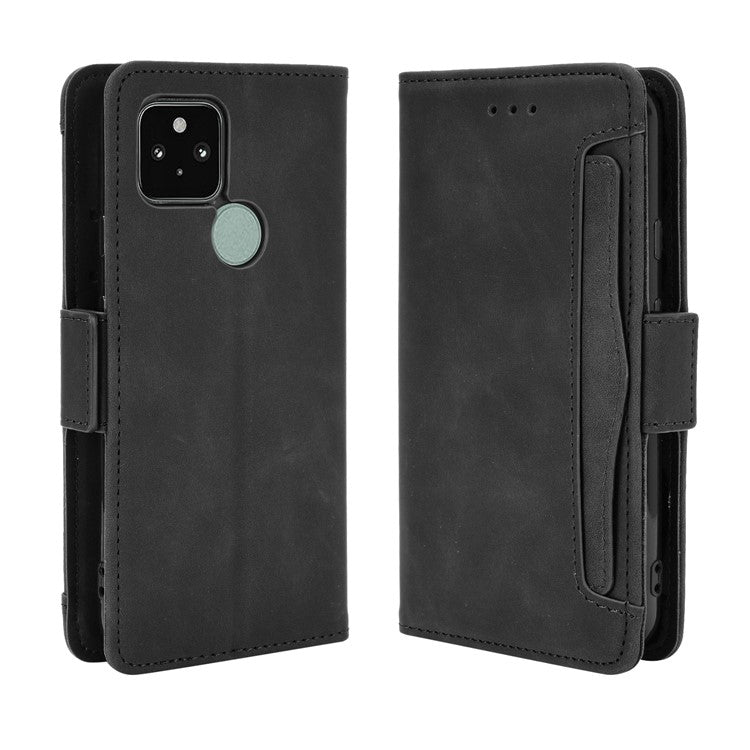 Protective Leather Case with Multiple Card Slots Phone Cover for Google Pixel 5 - Black