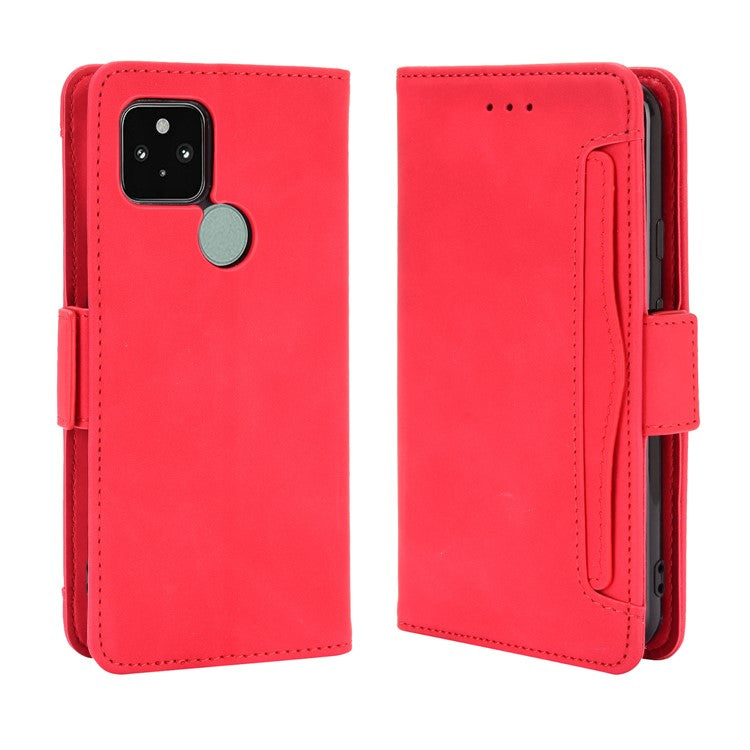 Protective Leather Case with Multiple Card Slots Phone Cover for Google Pixel 5 - Red