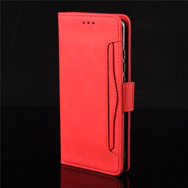 Protective Leather Case with Multiple Card Slots Phone Cover for Google Pixel 5 - Red