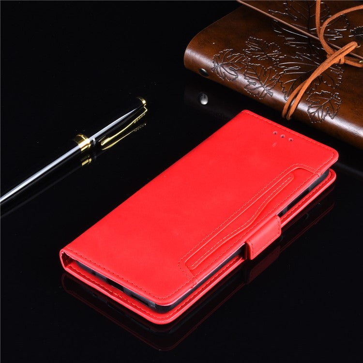 Protective Leather Case with Multiple Card Slots Phone Cover for Google Pixel 5 - Red