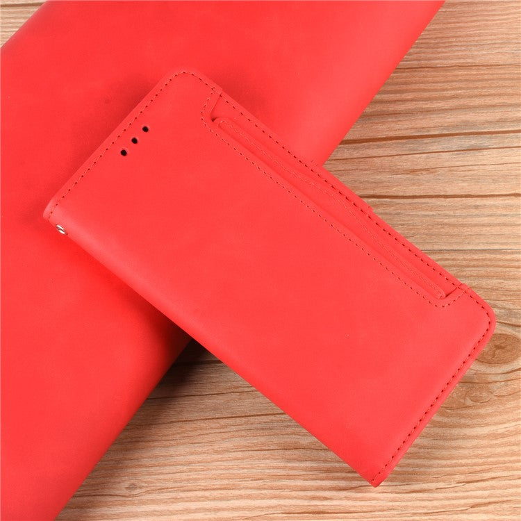 Protective Leather Case with Multiple Card Slots Phone Cover for Google Pixel 5 - Red