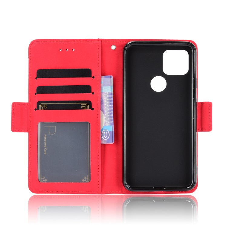 Protective Leather Case with Multiple Card Slots Phone Cover for Google Pixel 5 - Red