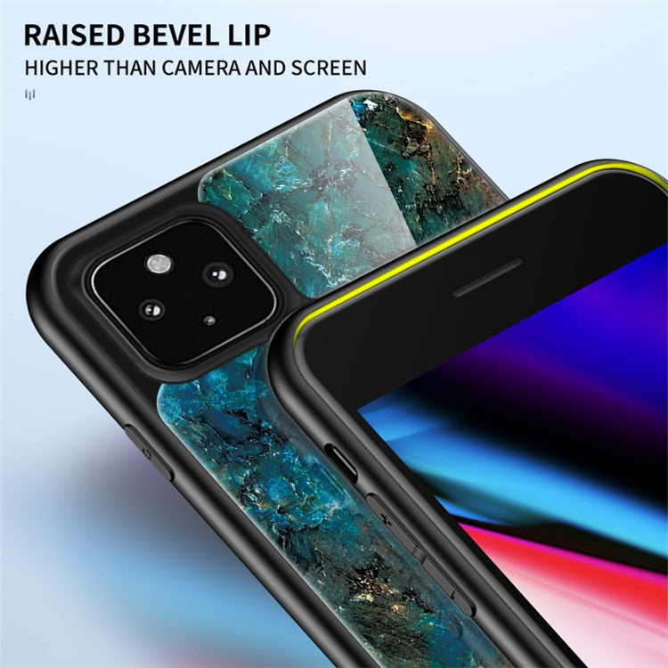 Stylish Marbling Pattern Tempered Glass Cell Phone Hybrid Cover for Google Pixel 5 - Emerald Marble