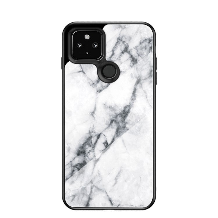 Stylish Marbling Pattern Tempered Glass Cell Phone Hybrid Cover for Google Pixel 5 - White Marble