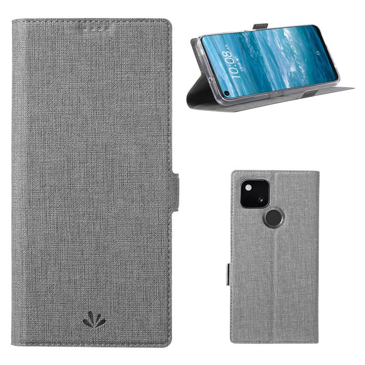 VILI K Series Cross Texture Leather Phone Wallet Stand Cover Case for Google Pixel 4a 5G - Grey